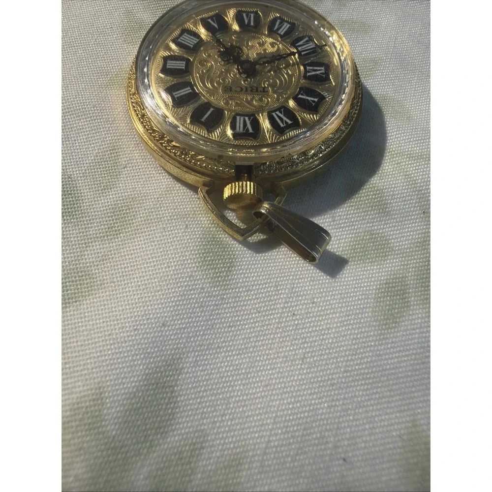 Vintage Trice Swiss Made Pendant Watch Gold Tone Roman Numeral Mechanical RUNS